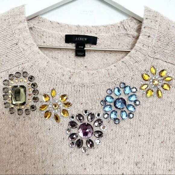 J Crew Lambswool Blend Jeweled Donegal Pullover Speckled Knit Sweater Size XXS - Picture 2 of 8